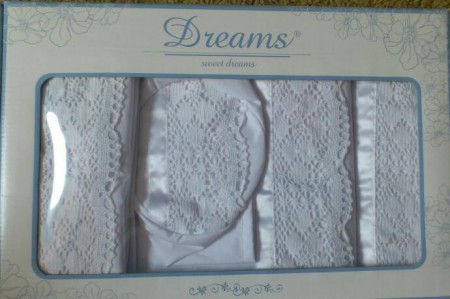 Juego de baño 6 piezas bolillo blanco ($20.000.- CLP)